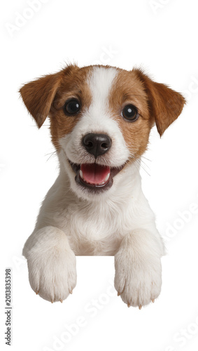 Cuadro en lienzo Isolated cute and happy Jack Russell puppy smiling at camera, playful and adorab