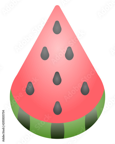 Watermelon slice, berry with pink flesh, seeds, and striped green rind, triangular fruit slice, color vector illustration, outline on a white isolated background, gradient.