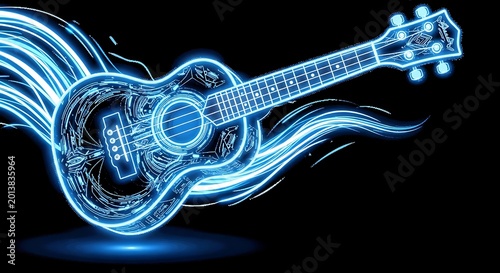 Neon ukulele on black background