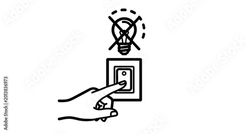 Conceptual illustration of turning off a light switch by a hand in monochrome