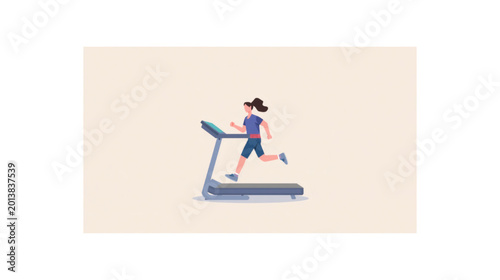 AI-Generated flat illustration of a person running on a treadmill in a minimalist style, representing fitness, healthy lifestyle, cardio exercise, wellness, energy, and daily workout.