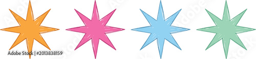 Fotografie Colorful eight pointed stars collection, decorative geometric star shapes in sim