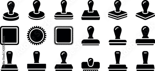 Tableau sur toile Black rubber stamp icon set featuring various solid silhouettes for document val