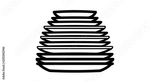 Stacked plates illustration monochrome design for culinary and dining concepts