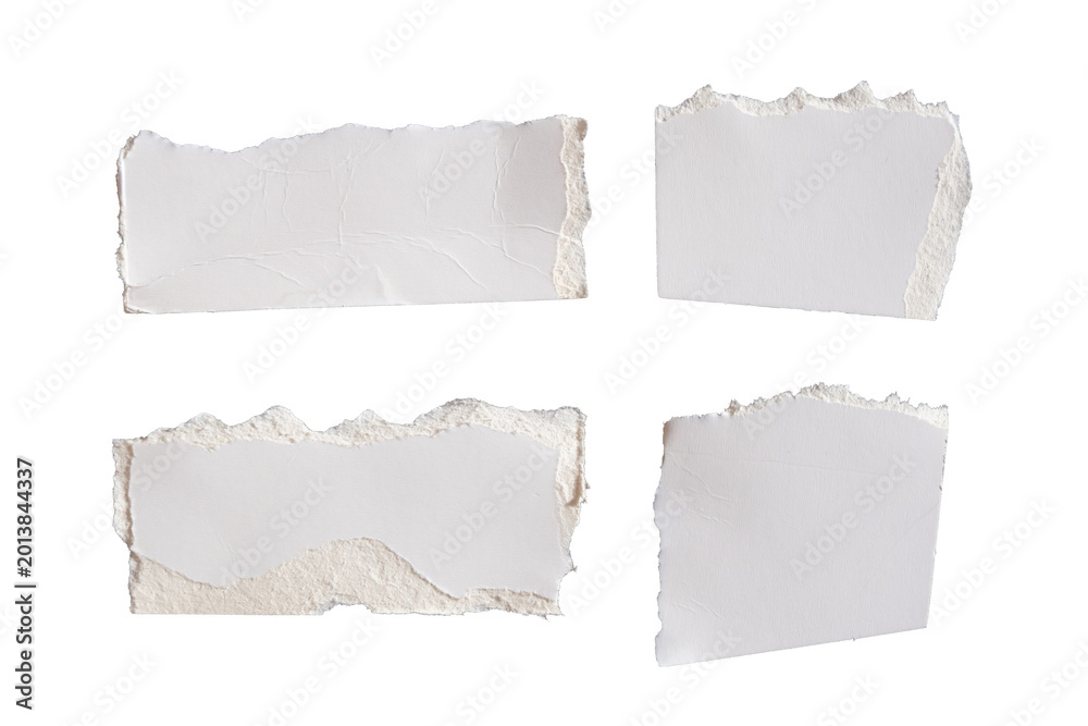 Obraz premium Set Of Torn White Paper Pieces Isolated Transparent Background Ripped Edge Collection Texture