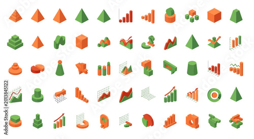 Schilderij op canvas Isometric data visualization and business icons collection