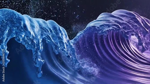 A large wave crashes on the shore with water splashing high into the air at sunset