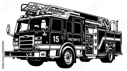 Fire truck with number 15 on side and ladder on top