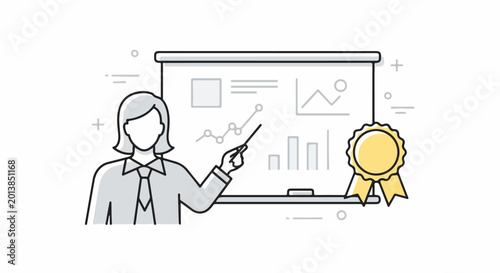 Businesswoman Presenting Award Graph Chart.