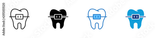 Tableau sur toile Dental Braces Multiple Style Icon Design Vector - Tooth with braces representing