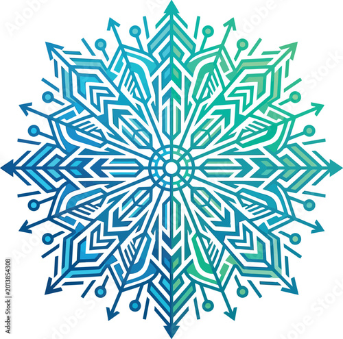 Snowflake features an intricate geometric pattern with teal color tones.