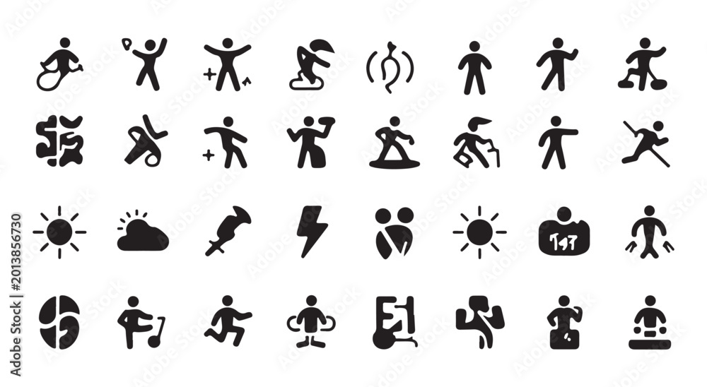 Naklejka premium Universal stick figure icons for people and outdoor activities.