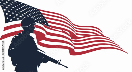 American soldier with rifle silhouette profile.