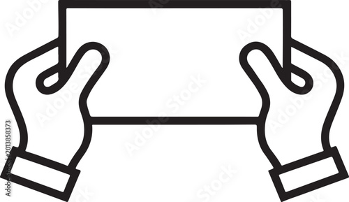 Canvastavla Two hands holding up a rectangular blank sign, template for text or images on transparent background