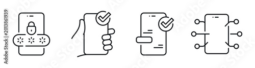 Fényképezés Mobile security icons showing verification and authentication