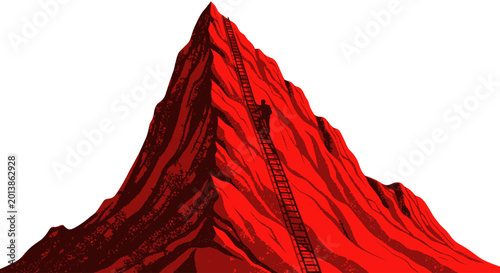 Foto Person climbing a ladder on a steep red mountain for business success