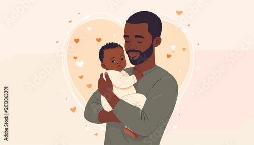 Foto Father Holding Baby in His Arms.