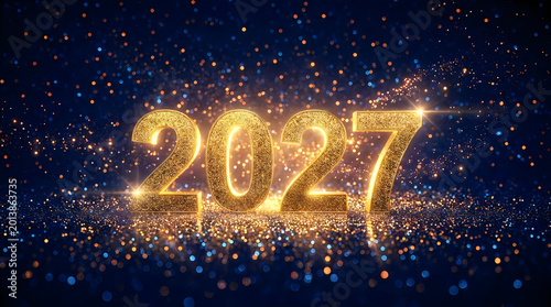 Golden 2027 new year celebration with sparkling glitter background