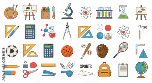 Schilderij op canvas Education icons and learning tools.