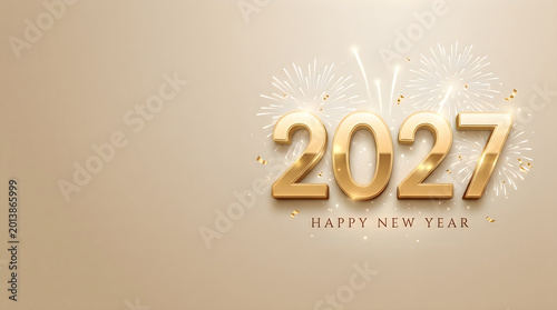 Golden 2027 happy new year celebration background