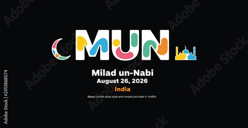 Colorful milad un-nabi celebration banner design with moon and mosque