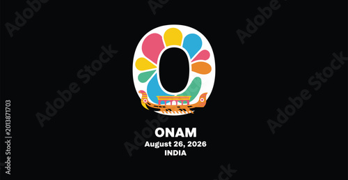 Onam festival logo with colorful flower design and boat illustration