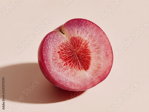 Fresh Plum Fruit Cross Section Macro, Refreshing Summer Gourmet Still Life