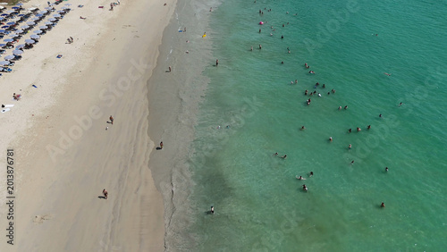 Billede på lærred Aerial View of Swimmers and Sunbathers on a Phuket Beach