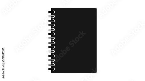 Black spiral notebook silhouette on a white background