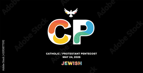 Obraz na plátně Catholic protestant pentecost colorful logo with dove
