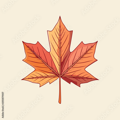 Foto A hand-drawn illustration of a single maple leaf in warm autumn colors, showcasing its distinct lobed shape and veined texture against a plain background