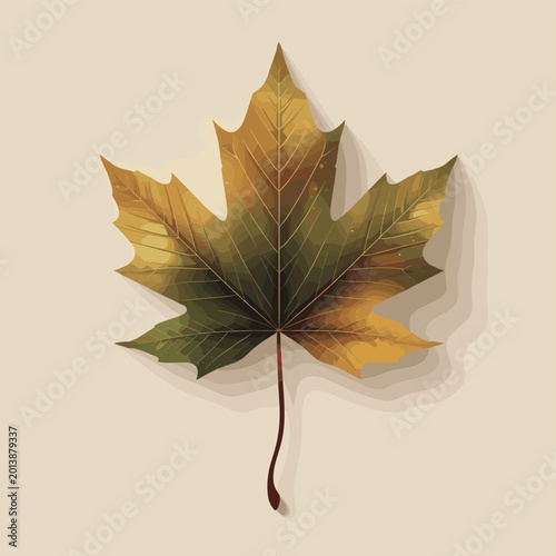 Cuadro en lienzo A single, detailed illustration of a maple leaf transitioning through autumn colors, casting a soft shadow
