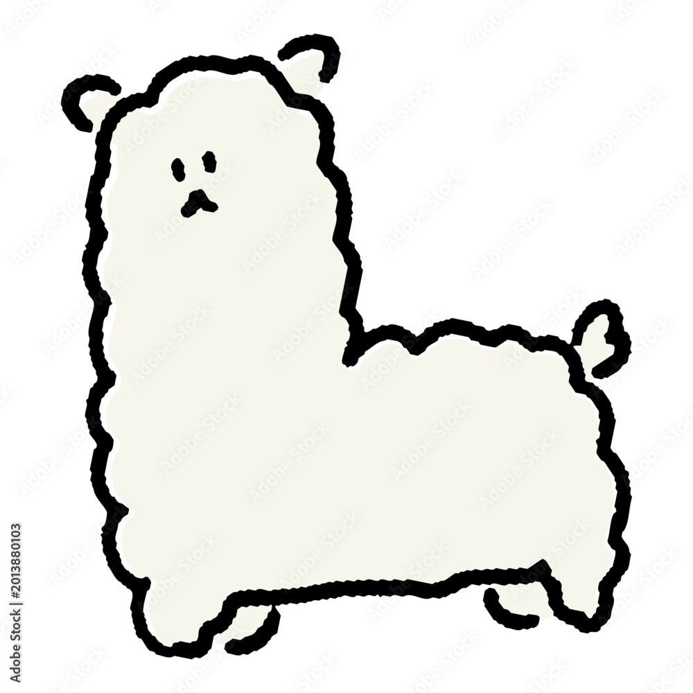 Fototapeta premium モコモコした毛並みが特徴的なアルパカのゆるいイラスト