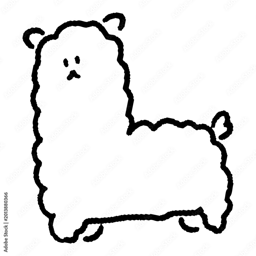Fototapeta premium モコモコした毛並みが特徴的なアルパカのゆるいイラスト
