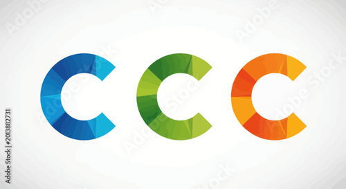 Bild auf Leinwand Modern set of letter C logo designs with geometric faceted patterns in blue green and orange