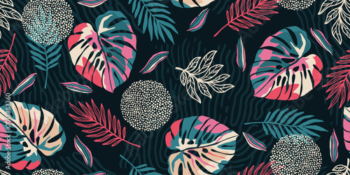 Abstract art tropical pink leaves background vector. Modern trendy design for paper, cover, fabric, interior decor, clothes, wrapping paper.