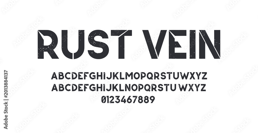 Obraz premium Bold rust vein display font text with abc alphabet and numbers
