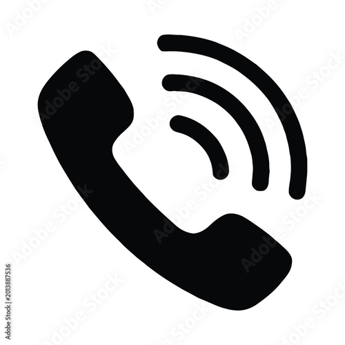 Photos incoming call icon with signal waves black silhouette on white