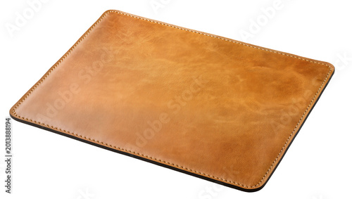Bild auf Leinwand Isolated sleek tan leather sleeve with neat visible stitching, classic protectiv