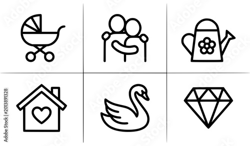 Foto Modern Mother's Day care and affection vector icon tiles with uniform bold outli