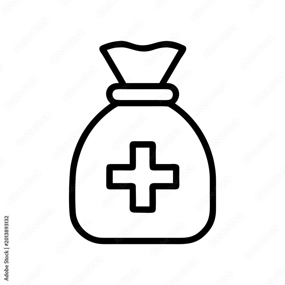 Obraz premium Pharmacy Bag Line Icon – Medical Prescription Bag, Healthcare Pharmacy Service and Medicine Delivery Outline Vector