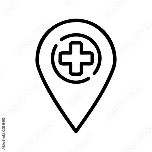 Pharmacy Location Line Icon, Drugstore Map Pin Outline Vector, Medical Store Navigation and Healthcare Location Symbol