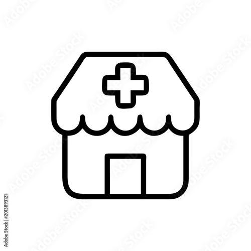 Pharmacy Store Line Icon, Drugstore Building Outline Vector, Medical Shop and Healthcare Retail Symbol