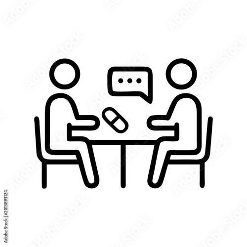 Pharmacy Consultation Line Icon – Pharmacist Advice, Medical Counseling and Healthcare Support Outline Vector