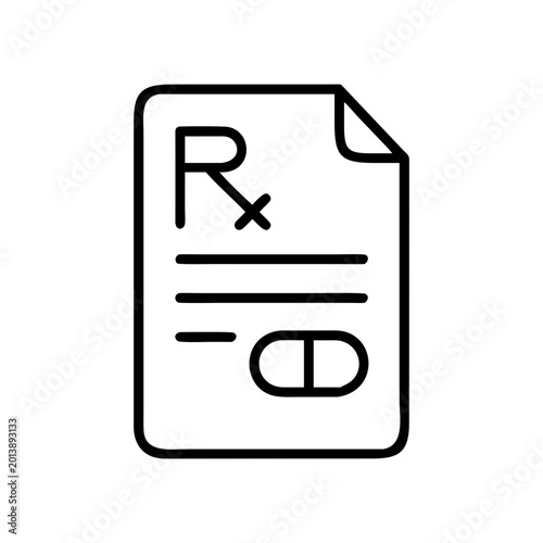Pharmacy Prescription Document Line Icon – Medical Prescription Paper, Healthcare Medication Form Outline Vector