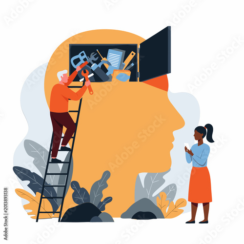 Foto Mindset evolution vector illustration of a toolbox filled with tools inside a he
