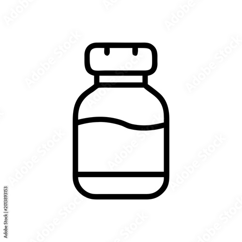 Vitamin Supplement Bottle Line Icon – Dietary Supplement Container, Healthcare Nutrition Pills, Wellness Medicine Outline Vector