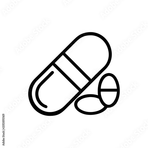 Pain Relief Medicine Line Icon – Analgesic Medication, Healthcare Treatment and Pharmacy Drug Vector Symbol