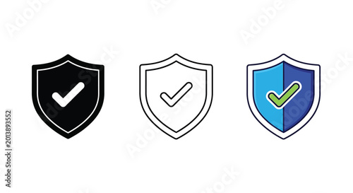Free Download Three different shield icons with checkmarks symbolizing security and verification in a clear, minimalist design perfect for digital interfaces and conceptual representations of safety and approval. - GFXLoad