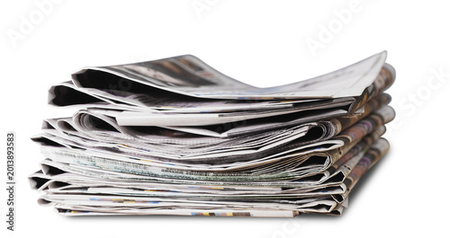 Φωτογραφία Stack of folded newspapers on white transparent background